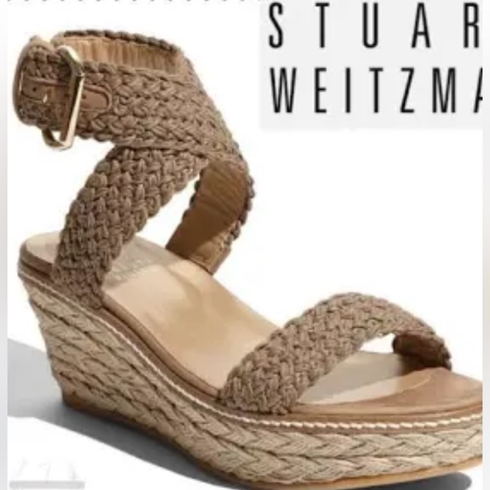 Stuart Weitzman Tan Espadrille Wedge Sandals